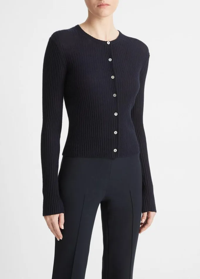 Women Sweaters Vince CashmereSilk Ribbed Cardigan Coastal Blue