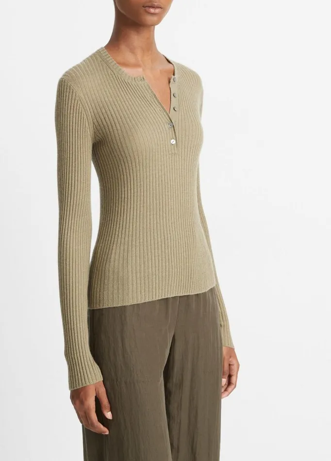 Women Sweaters Vince CashmereSilk Ribbed Henley Artichoke