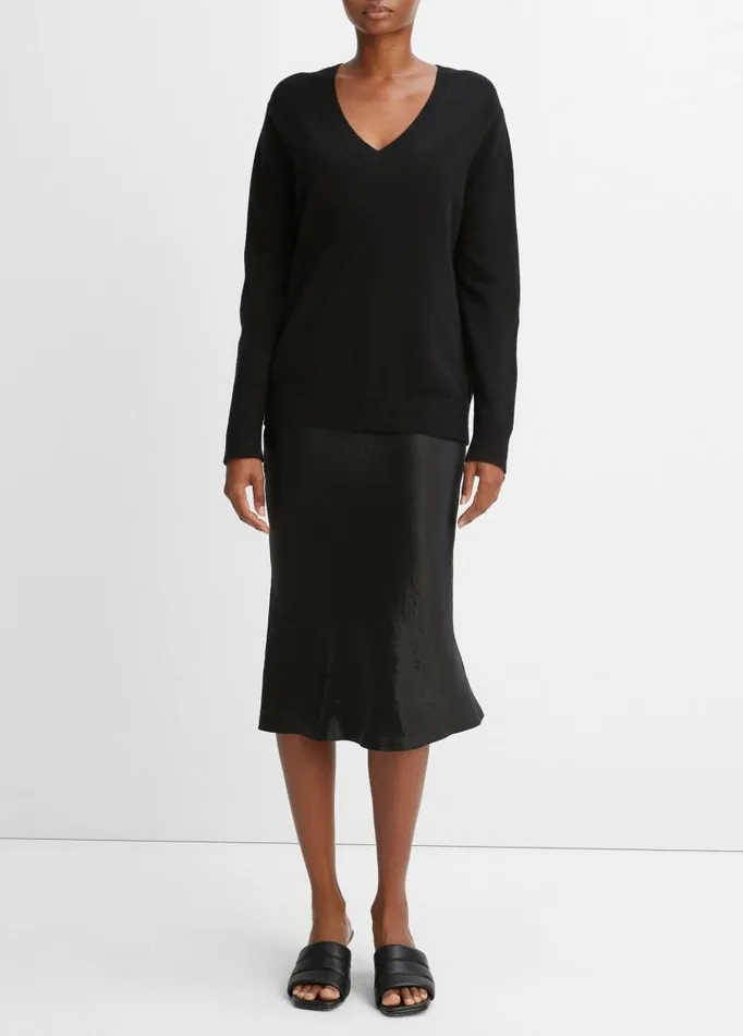 Women Sweaters Vince Cashmere Weekend VNeck Sweater Black