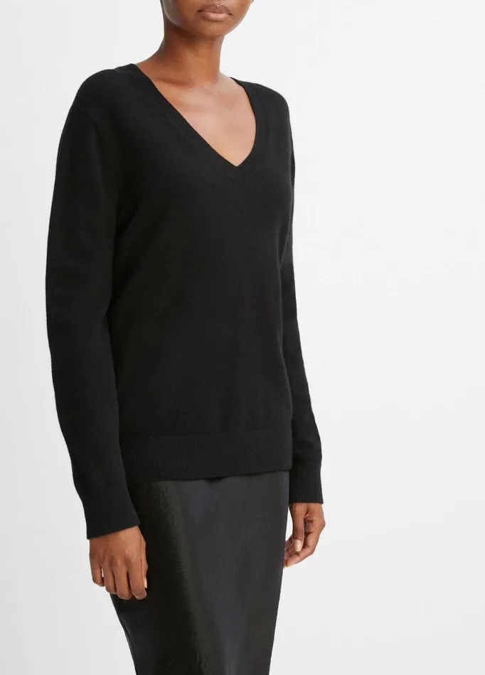 Women Sweaters Vince Cashmere Weekend VNeck Sweater Black