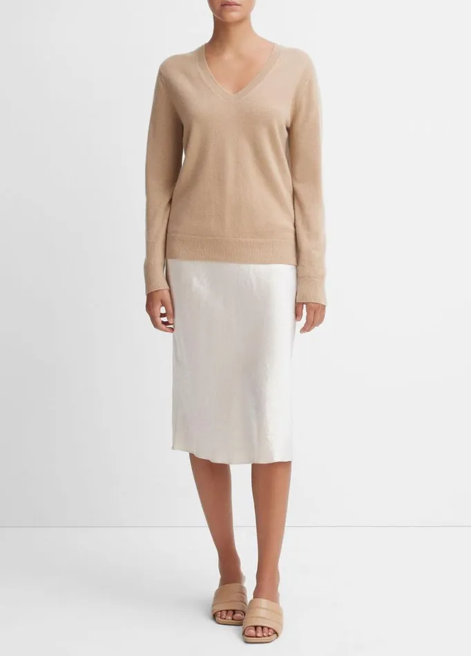 Women Sweaters Vince Cashmere Weekend VNeck Sweater Camel