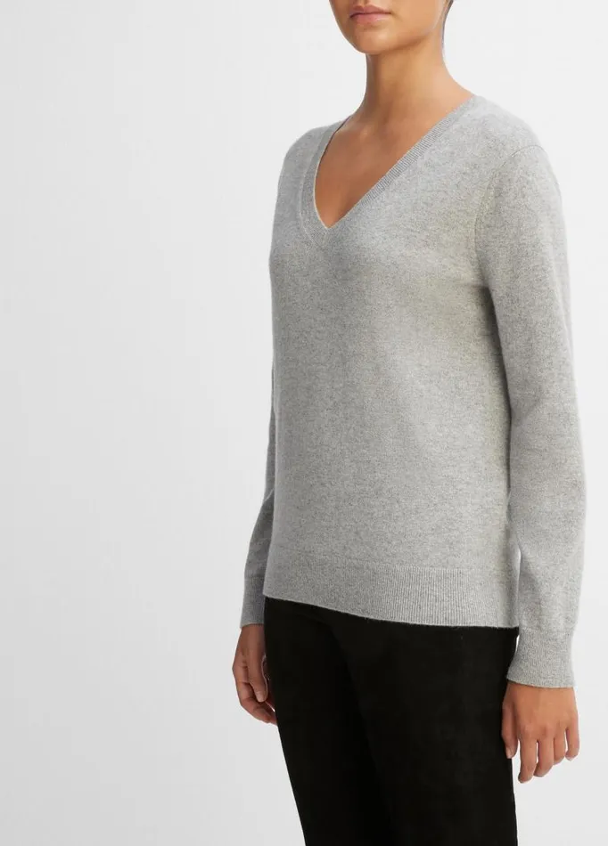 Women Sweaters Vince Cashmere Weekend VNeck Sweater Heather Steel