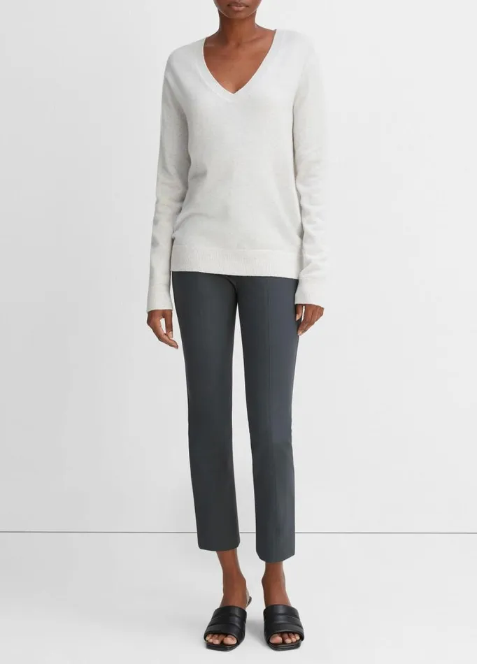 Women Sweaters Vince Cashmere Weekend VNeck Sweater Heather White