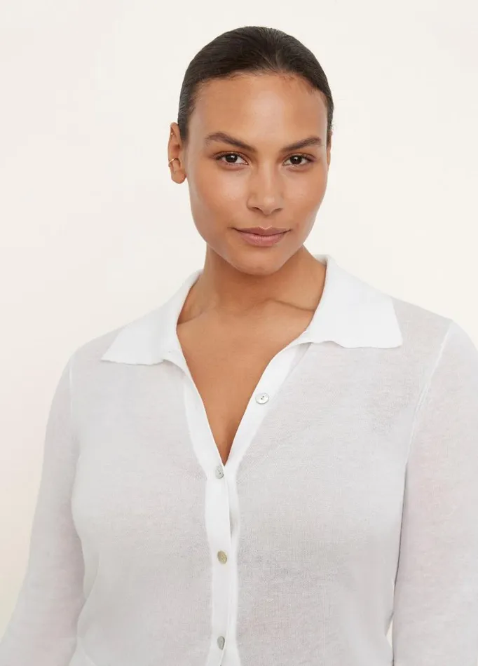 Women Sweaters Vince Collared Button Cardigan Optic White