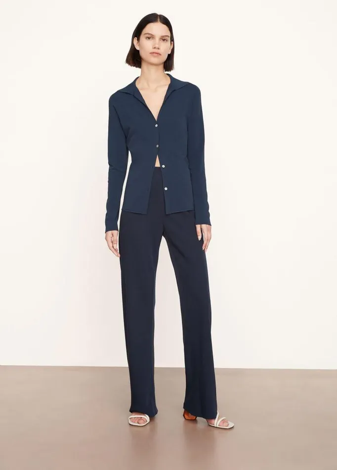 Women Sweaters Vince Collared Cardigan Navy