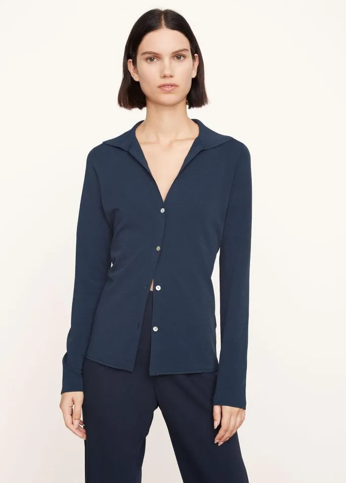 Women Sweaters Vince Collared Cardigan Navy