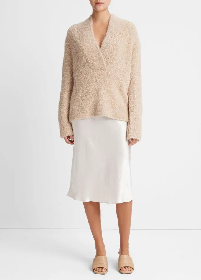 Women Sweaters Vince Crimped Shawl Sweater Heather Champagne