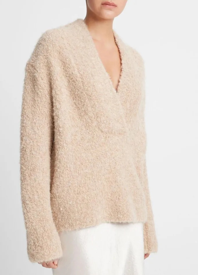 Women Sweaters Vince Crimped Shawl Sweater Heather Champagne