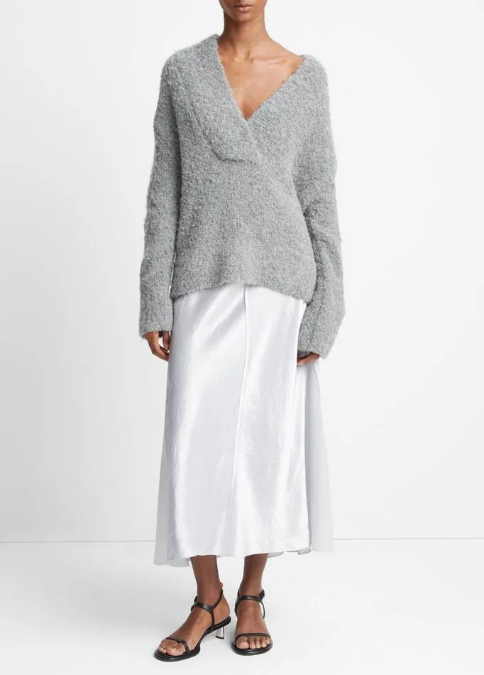 Women Sweaters Vince Crimped Shawl Sweater Heather Silver Dust