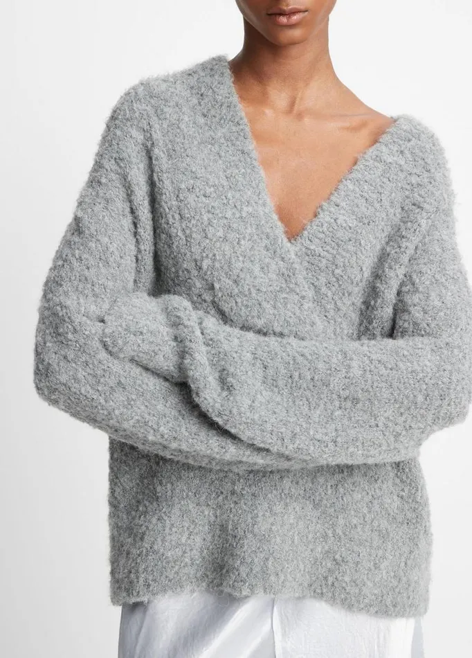 Women Sweaters Vince Crimped Shawl Sweater Heather Silver Dust