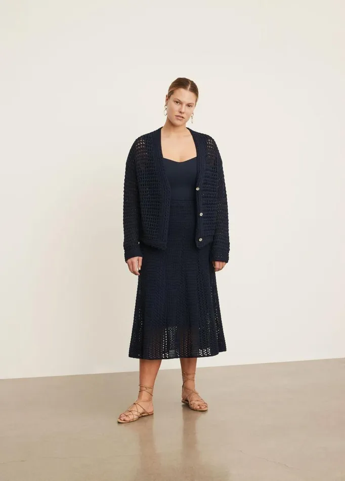 Women Sweaters Vince Crochet Cardigan Sweater Navy