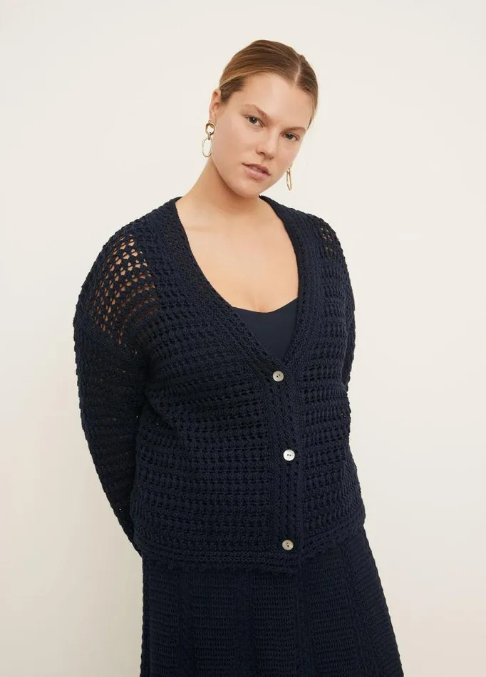 Women Sweaters Vince Crochet Cardigan Sweater Navy