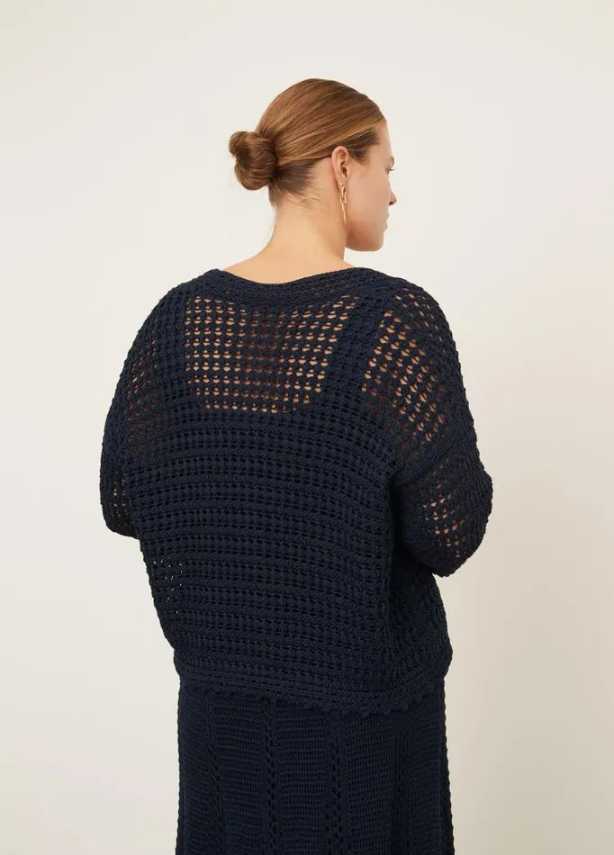 Women Sweaters Vince Crochet Cardigan Sweater Navy