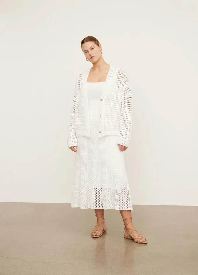Women Sweaters Vince Crochet Cardigan Sweater Optic White