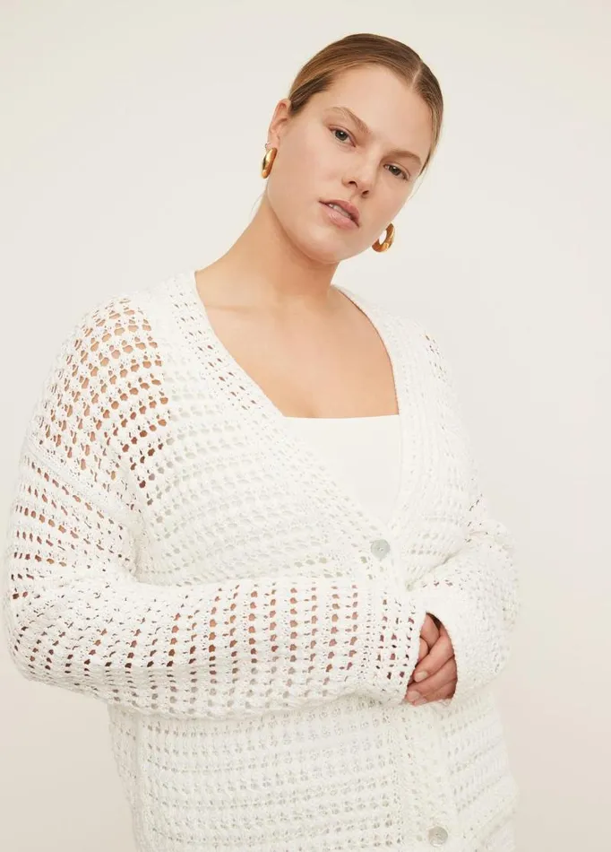 Women Sweaters Vince Crochet Cardigan Sweater Optic White