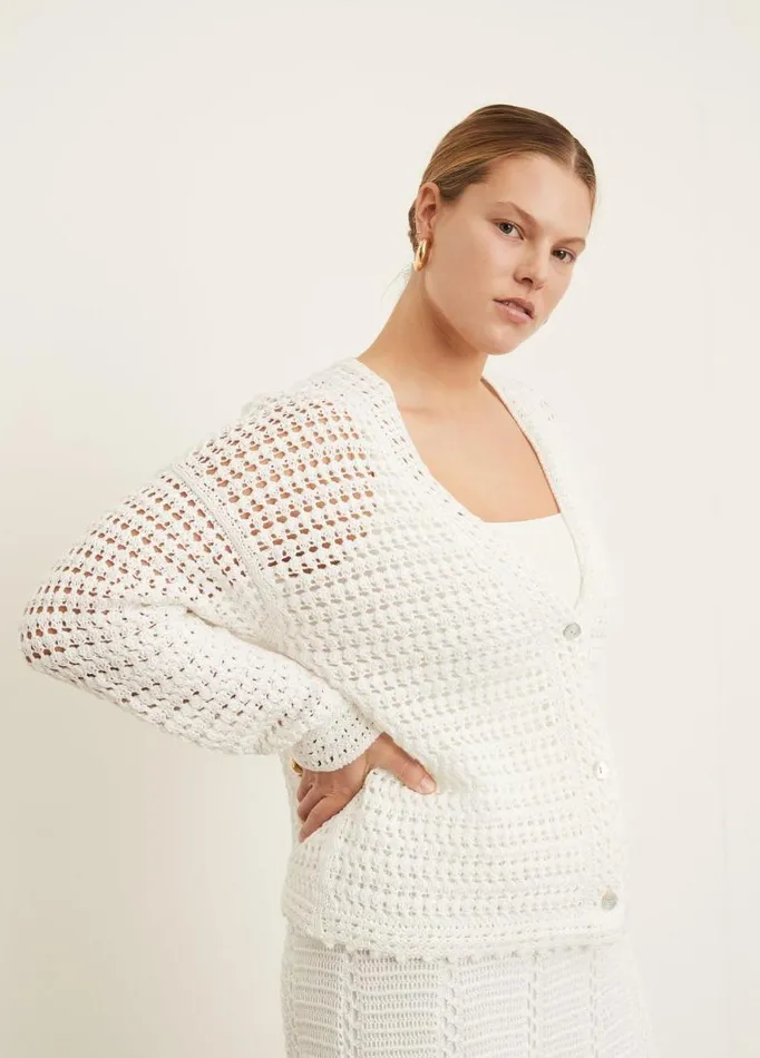Women Sweaters Vince Crochet Cardigan Sweater Optic White