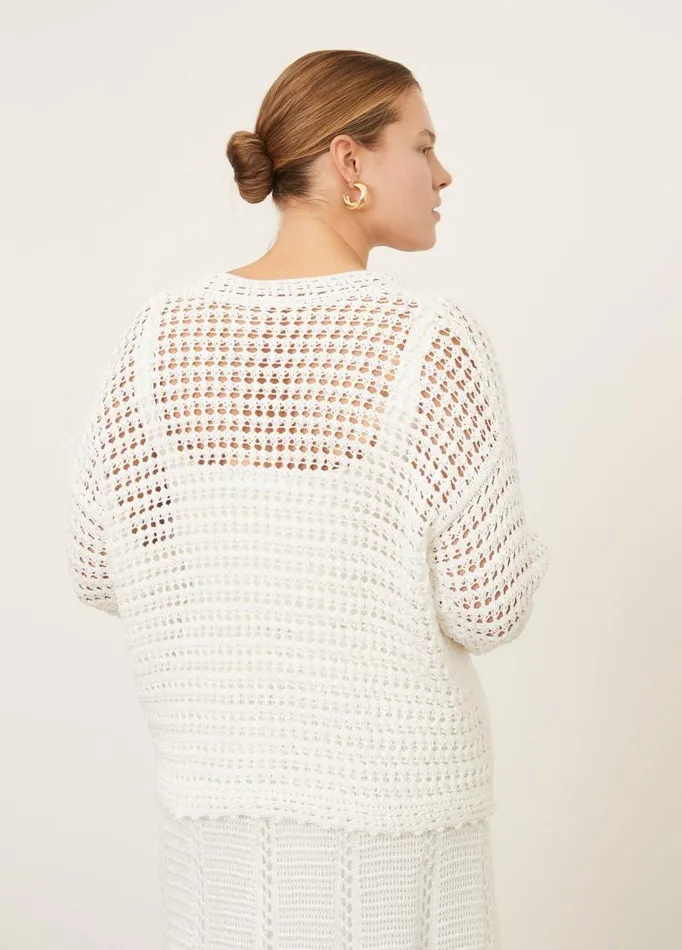 Women Sweaters Vince Crochet Cardigan Sweater Optic White