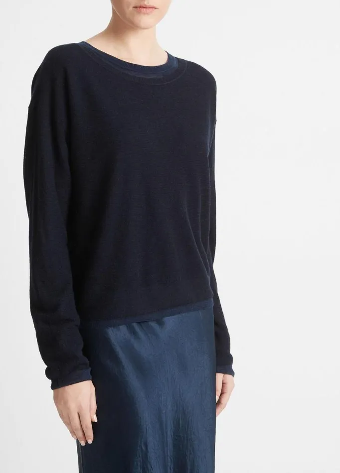 Women Sweaters Vince DoubleLayer WoolBlend Sweater Coastal Bluelight Coastal Blue