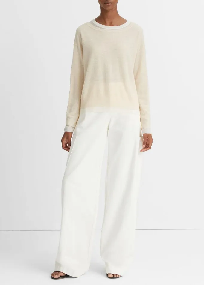 Women Sweaters Vince DoubleLayer WoolBlend Sweater White Sandoff White