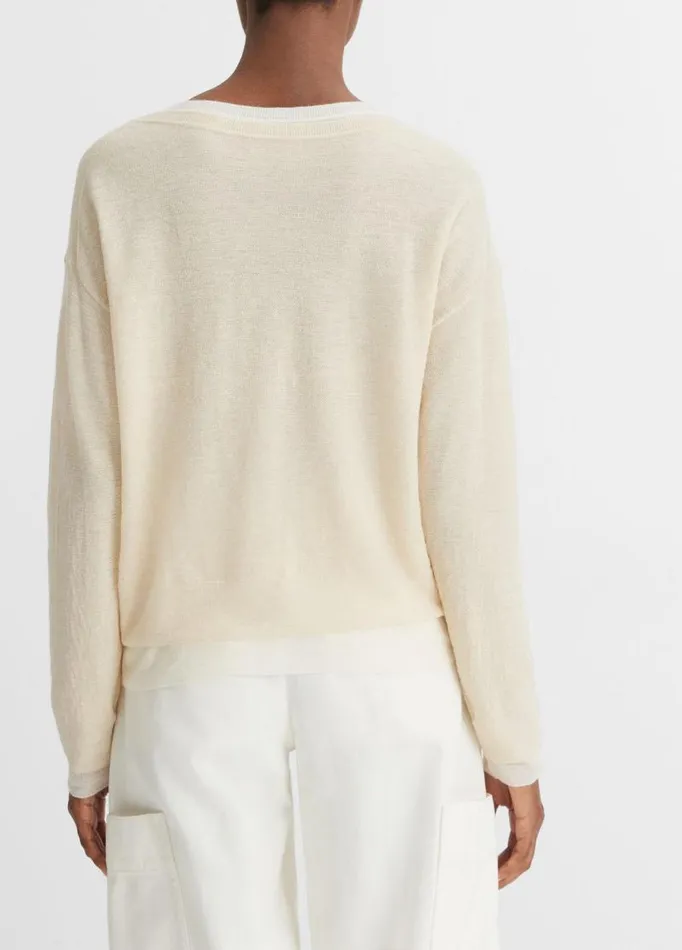 Women Sweaters Vince DoubleLayer WoolBlend Sweater White Sandoff White