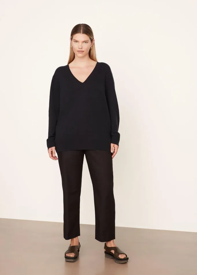 Women Sweaters Vince Lightweight Cashmere Weekend VNeck Pullover Deep Marine