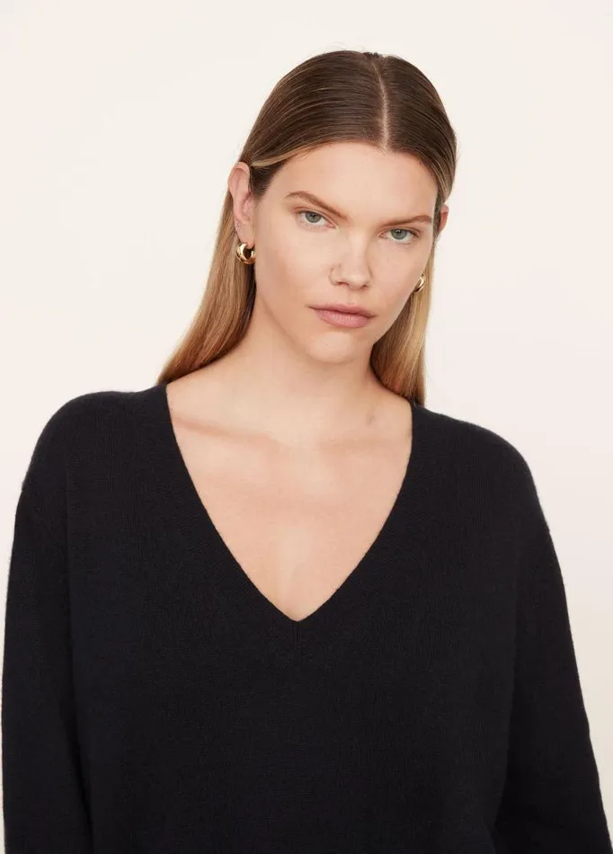 Women Sweaters Vince Lightweight Cashmere Weekend VNeck Pullover Deep Marine