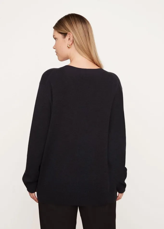 Women Sweaters Vince Lightweight Cashmere Weekend VNeck Pullover Deep Marine