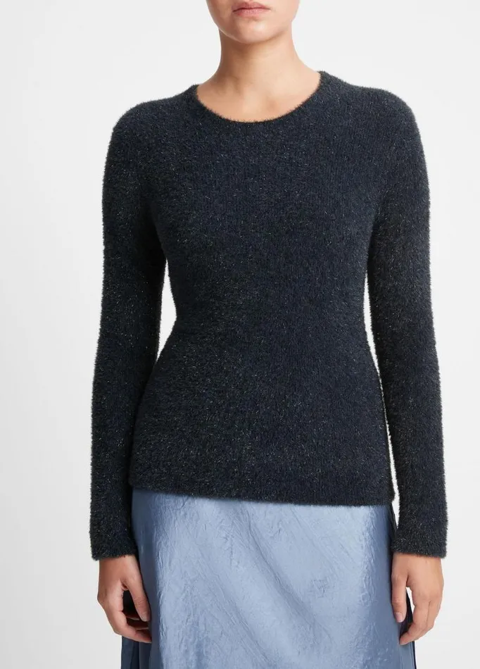 Women Sweaters Vince Metallic Eyelash Pullover Sweater Obsidianblack