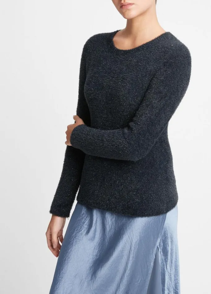 Women Sweaters Vince Metallic Eyelash Pullover Sweater Obsidianblack