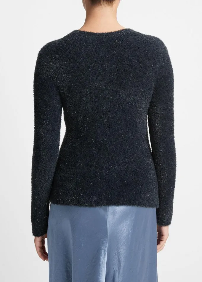Women Sweaters Vince Metallic Eyelash Pullover Sweater Obsidianblack