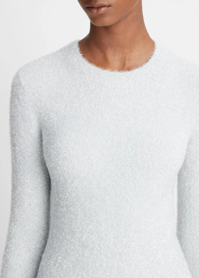 Women Sweaters Vince Metallic Eyelash Pullover Sweater Off Whitesilver