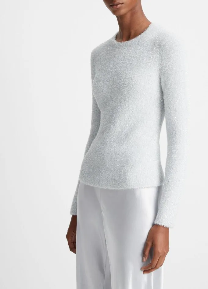 Women Sweaters Vince Metallic Eyelash Pullover Sweater Off Whitesilver