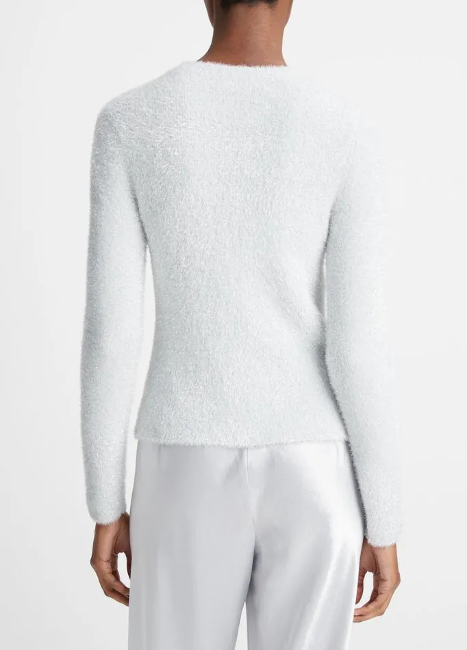 Women Sweaters Vince Metallic Eyelash Pullover Sweater Off Whitesilver