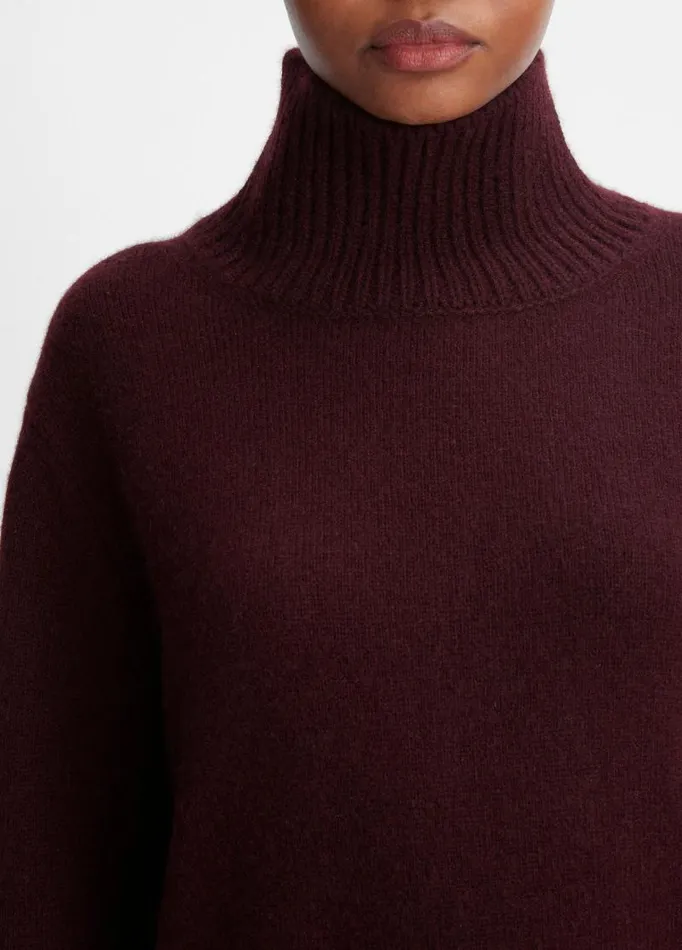 Women Sweaters Vince MixedGauge WoolCashmere Turtleneck Tunic Sweater Black Fig