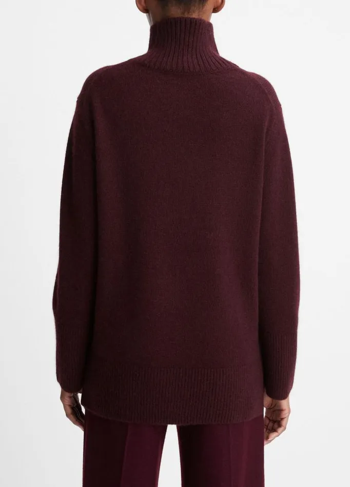 Women Sweaters Vince MixedGauge WoolCashmere Turtleneck Tunic Sweater Black Fig