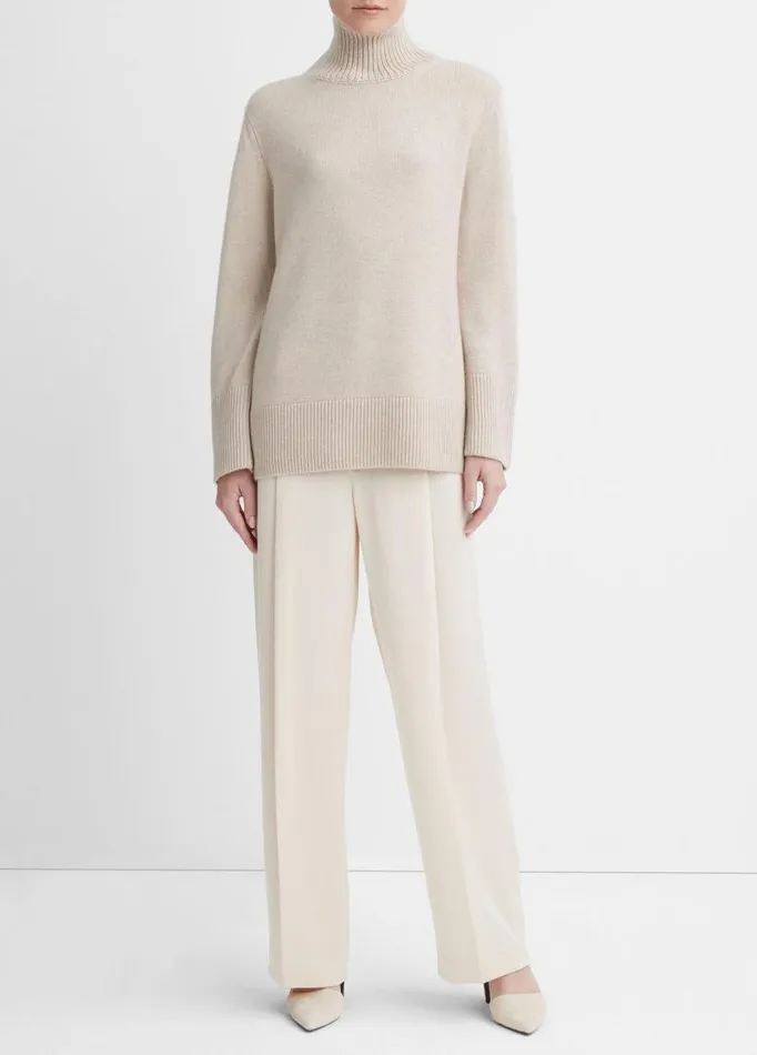 Women Sweaters Vince MixedGauge WoolCashmere Turtleneck Tunic Sweater Heather Hazel Cream Women Sweaters Vince MixedGauge WoolCashmere Turtleneck Tunic Sweater Heather Hazel Cream