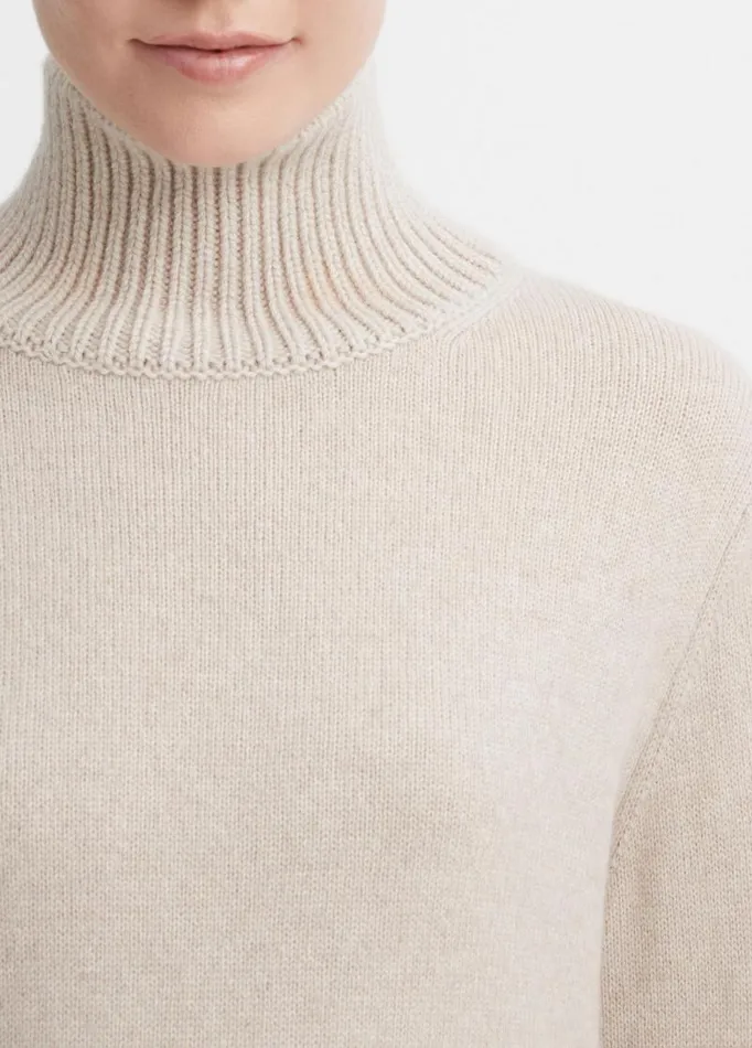 Women Sweaters Vince MixedGauge WoolCashmere Turtleneck Tunic Sweater Heather Hazel Cream