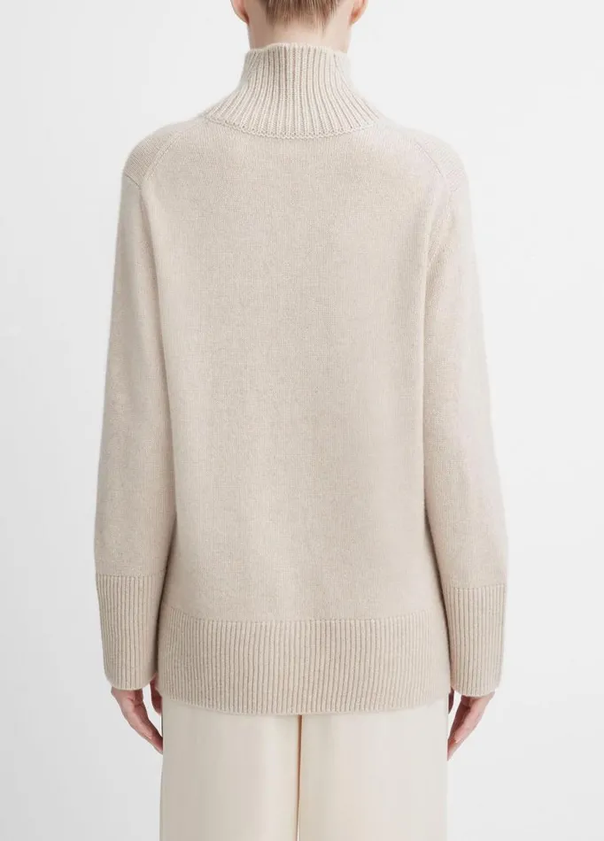 Women Sweaters Vince MixedGauge WoolCashmere Turtleneck Tunic Sweater Heather Hazel Cream