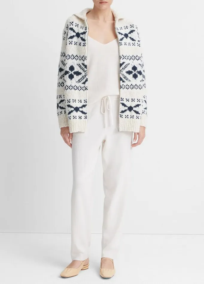 Women Sweaters Vince Nordic Fair Isle Cardigan Light White Sandwashed Coastal Blue Women Sweaters Vince Nordic Fair Isle Cardigan Light White Sandwashed Coastal Blue