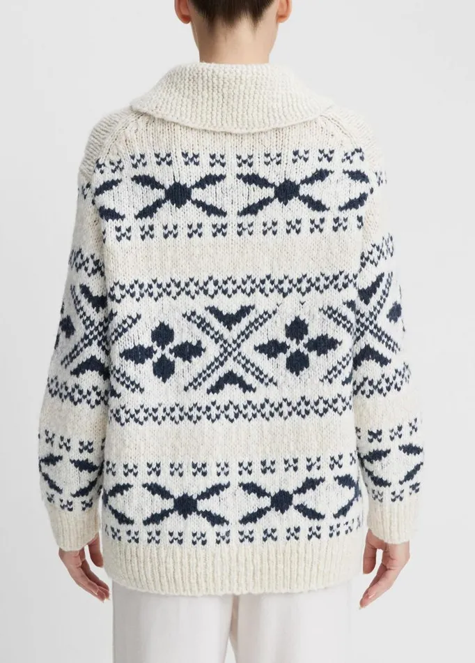 Women Sweaters Vince Nordic Fair Isle Cardigan Light White Sandwashed Coastal Blue
