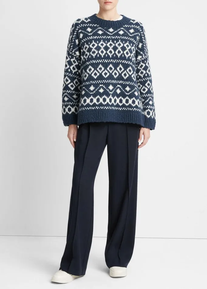 Women Sweaters Vince Nordic Fair Isle Crew Neck Sweater Washed Coastal Bluelight White Sand Women Sweaters Vince Nordic Fair Isle Crew Neck Sweater Washed Coastal Bluelight White Sand