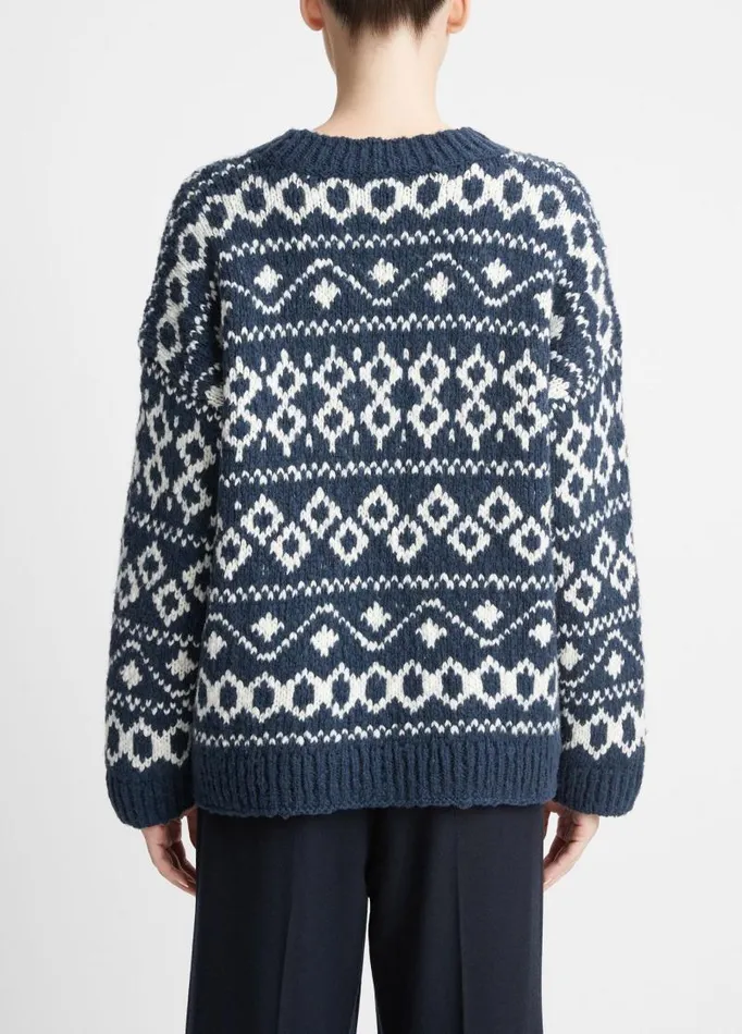 Women Sweaters Vince Nordic Fair Isle Crew Neck Sweater Washed Coastal Bluelight White Sand
