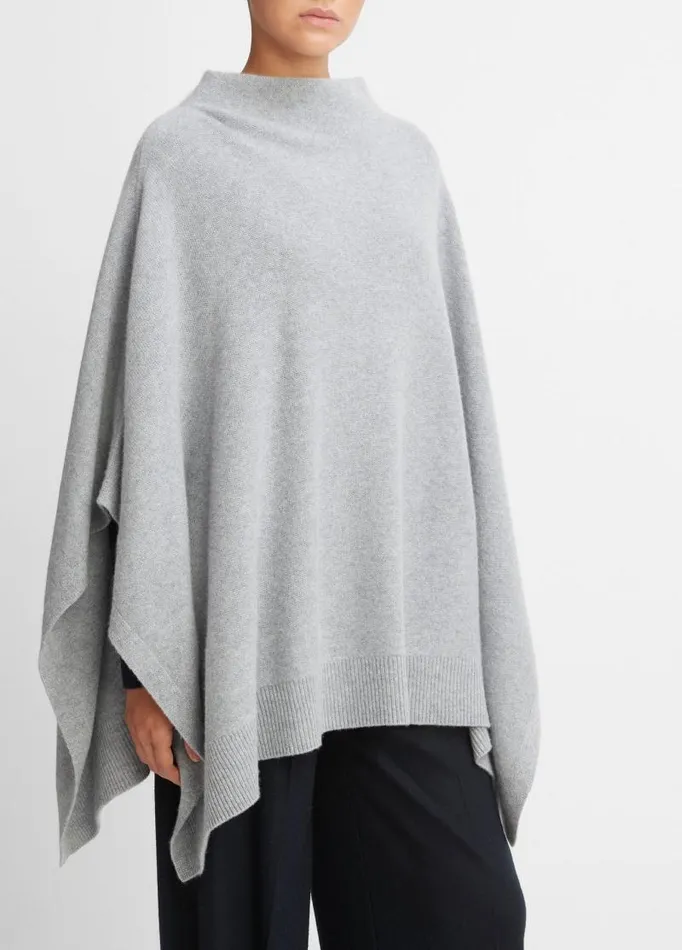 Women Sweaters Vince Plush Cashmere Funnel Neck Poncho Heather Grey