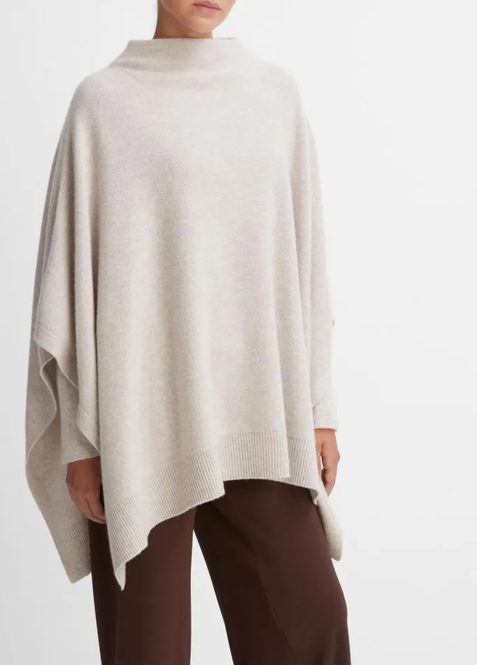 Women Sweaters Vince Plush Cashmere Funnel Neck Poncho Heather Marble