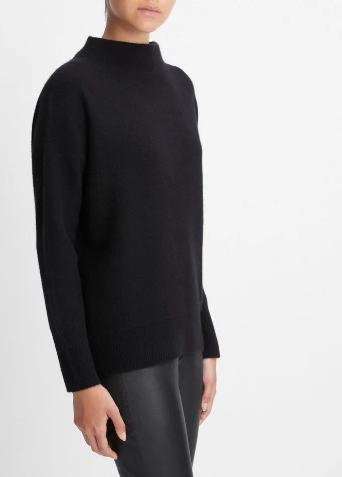 Women Sweaters Vince Plush Cashmere Funnel Neck Sweater Black