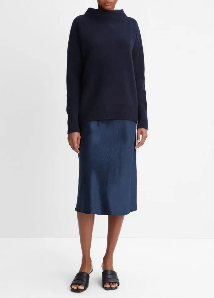 Women Sweaters Vince Plush Cashmere Funnel Neck Sweater Coastal Blue