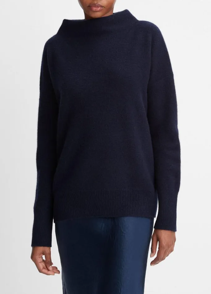 Women Sweaters Vince Plush Cashmere Funnel Neck Sweater Coastal Blue