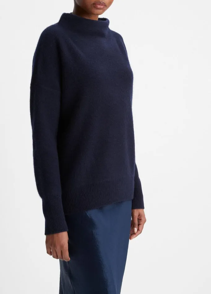 Women Sweaters Vince Plush Cashmere Funnel Neck Sweater Coastal Blue