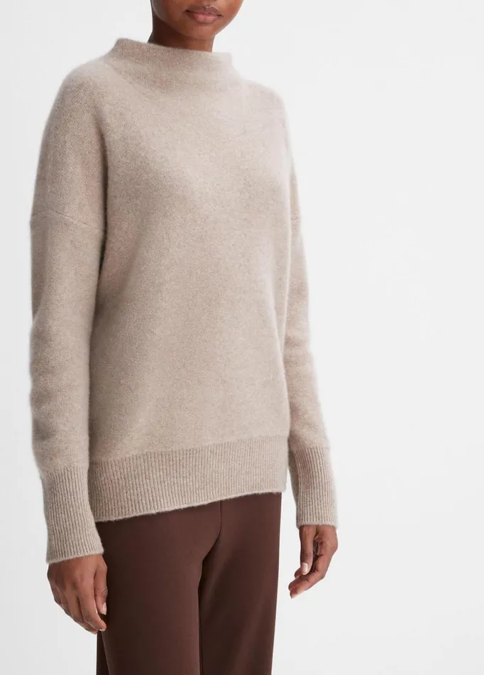 Women Sweaters Vince Plush Cashmere Funnel Neck Sweater Heather Hazel