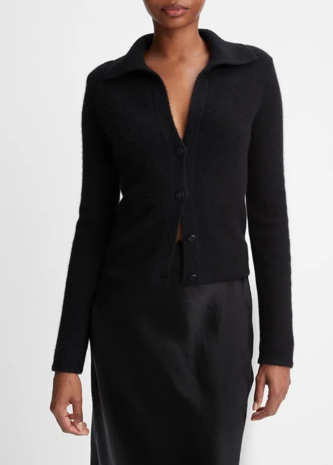 Women Sweaters Vince Plush Cashmere Polo Cardigan Black